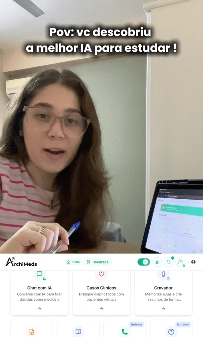 Depoimento em vídeo de user - estudante de medicina usando ArchiMeds no Instagram